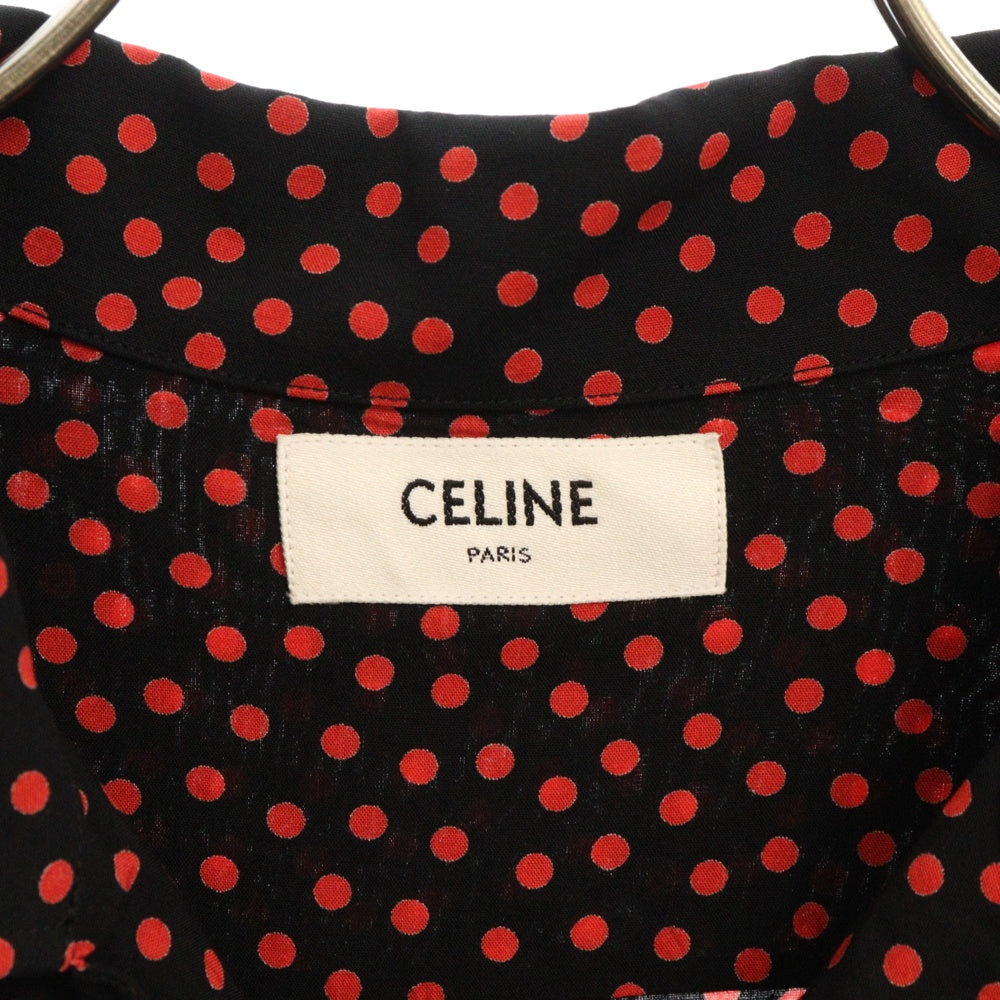 CELINE(セリーヌ) 20SS ドット柄 オープンカラー レーヨン半袖シャツ 2C036962H ブラック レッド