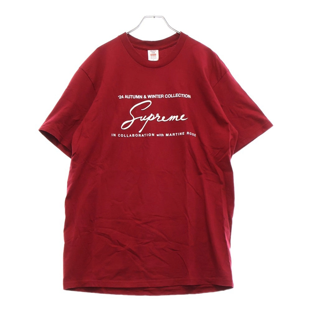 SUPREME(シュプリーム) 24AW×Martine Rose Tee Cardinal ×マーティンローズ ロゴプリント半袖Tシャツ カットソー バーガンディー