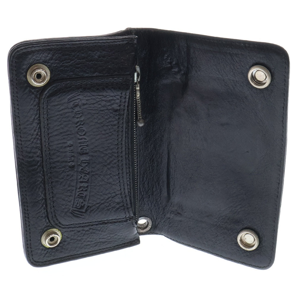 CHROME HEARTS(クロムハーツ) 1ZIP 1ジップ クロスボールボタン クロスパッチ付き レザーウォレット財布 二つ折り財布 ブラック
