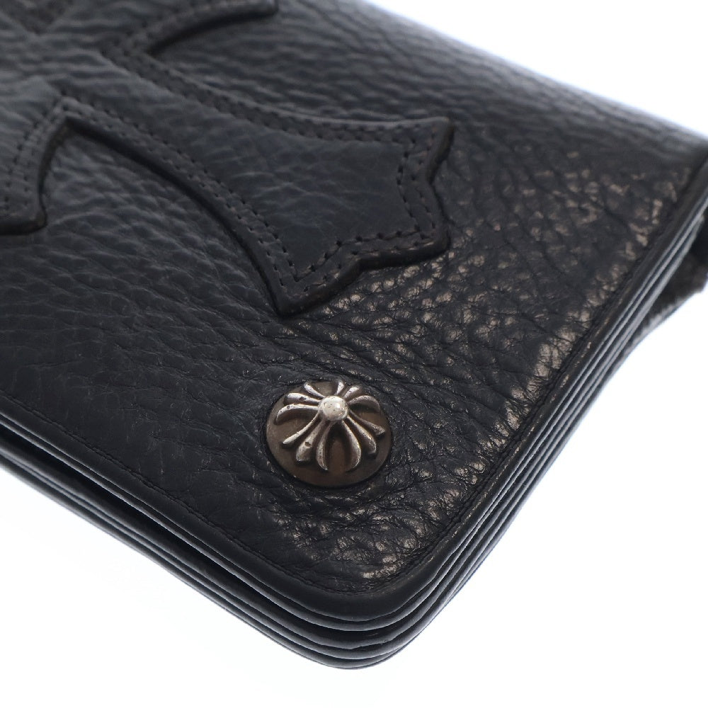 CHROME HEARTS(クロムハーツ) 1ZIP 1ジップ クロスボールボタン クロスパッチ付き レザーウォレット財布 二つ折り財布 ブラック