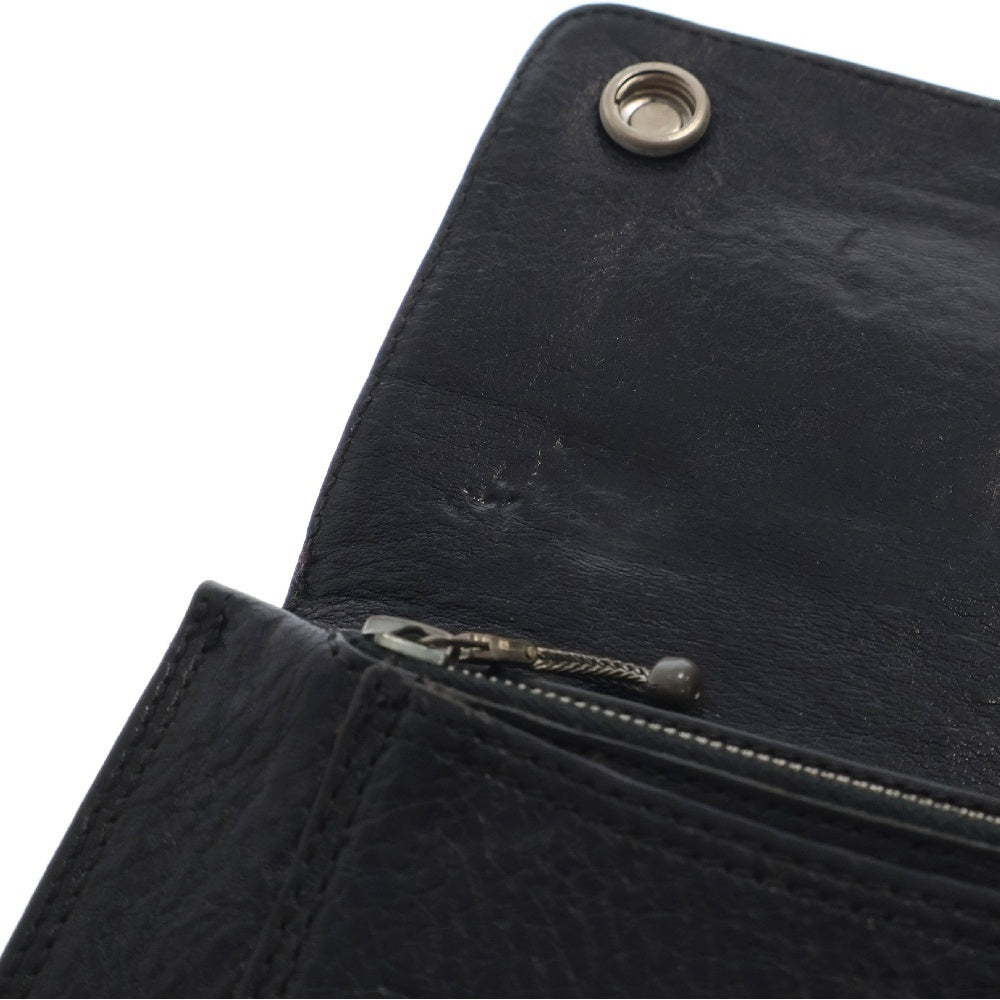 CHROME HEARTS(クロムハーツ) 1ZIP 1ジップ クロスボールボタン クロスパッチ付き レザーウォレット財布 二つ折り財布 ブラック