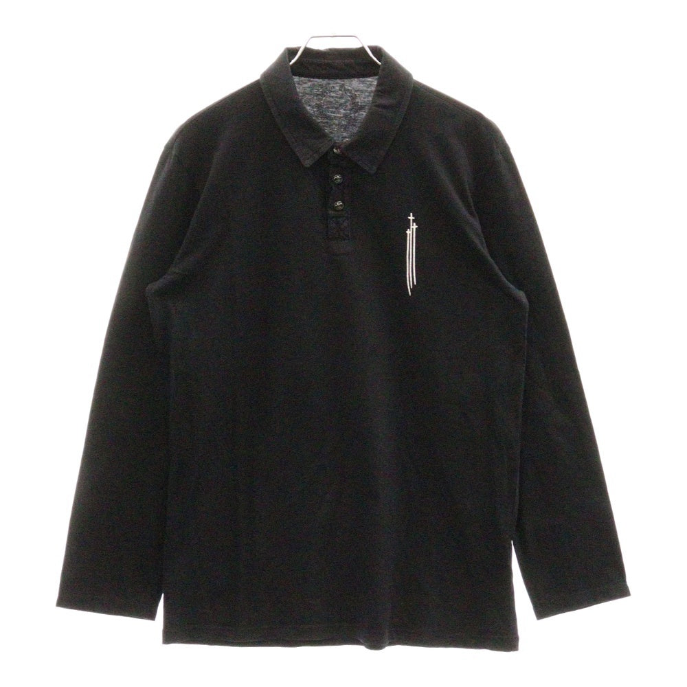 CHROME HEARTS(クロムハーツ) CH POLO L/S BSフレア ブラックロジウムボタン RS3プリント 長袖ポロシャツ ロングスリーブカットソー ブラック
