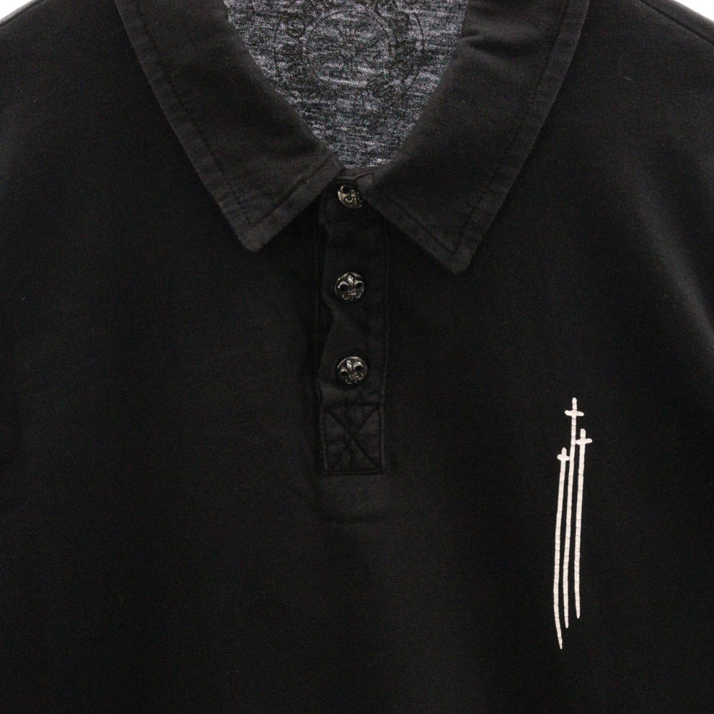 CHROME HEARTS(クロムハーツ) CH POLO L/S BSフレア ブラックロジウムボタン RS3プリント 長袖ポロシャツ ロングスリーブカットソー ブラック