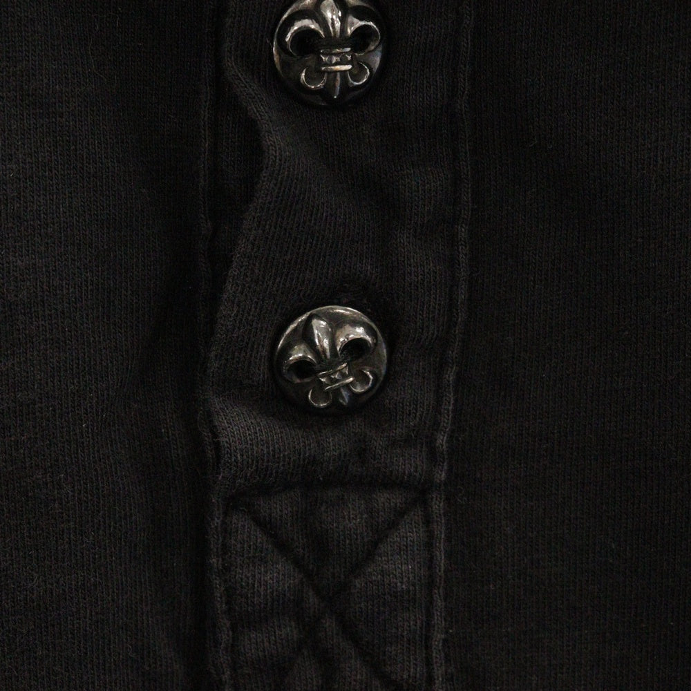 CHROME HEARTS(クロムハーツ) CH POLO L/S BSフレア ブラックロジウムボタン RS3プリント 長袖ポロシャツ ロングスリーブカットソー ブラック
