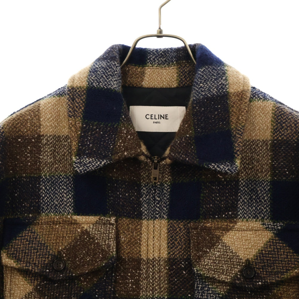 CELINE(セリーヌ) 21AW Oversized Padded Jacket オーバーサイズドチェックツイードパデッドジャケット 2W466758N ブラウン/ネイビー ユニセックス