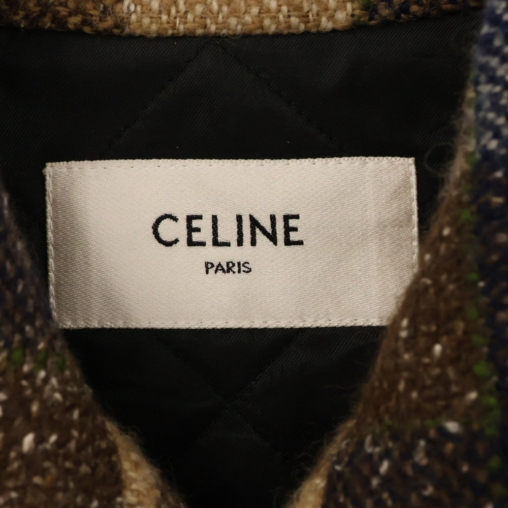 CELINE(セリーヌ) 21AW Oversized Padded Jacket オーバーサイズドチェックツイードパデッドジャケット 2W466758N ブラウン/ネイビー ユニセックス