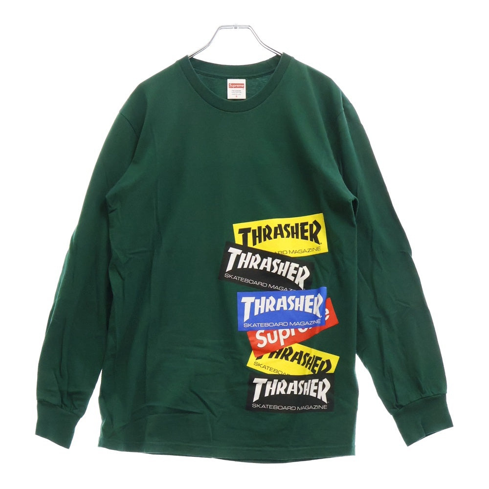 SUPREME(シュプリーム) 21AW×THRASHER Multi Logo L/S Tee スラッシャー マルチロゴロングスリーブ長袖Tシャツ グリーン