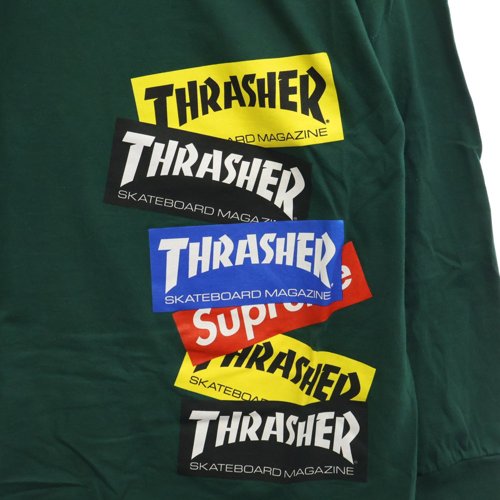 SUPREME(シュプリーム) 21AW×THRASHER Multi Logo L/S Tee スラッシャー マルチロゴロングスリーブ長袖Tシャツ グリーン