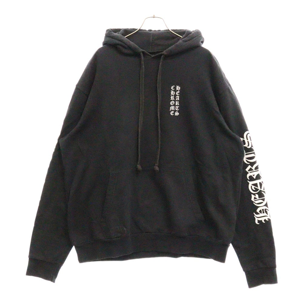CHROME HEARTS(クロムハーツ) SWTSHRT PLVR 袖ロゴプリントプルオーバーパーカー ブラック