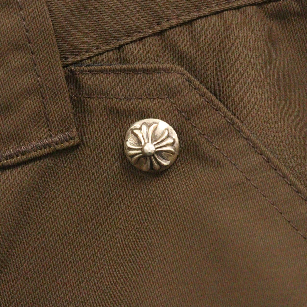CHROME HEARTS(クロムハーツ) CARPENTER DOUBLE KNEE クロスパッチ付きレザー切替ナイロンカーペンターロングパンツ ブラウン