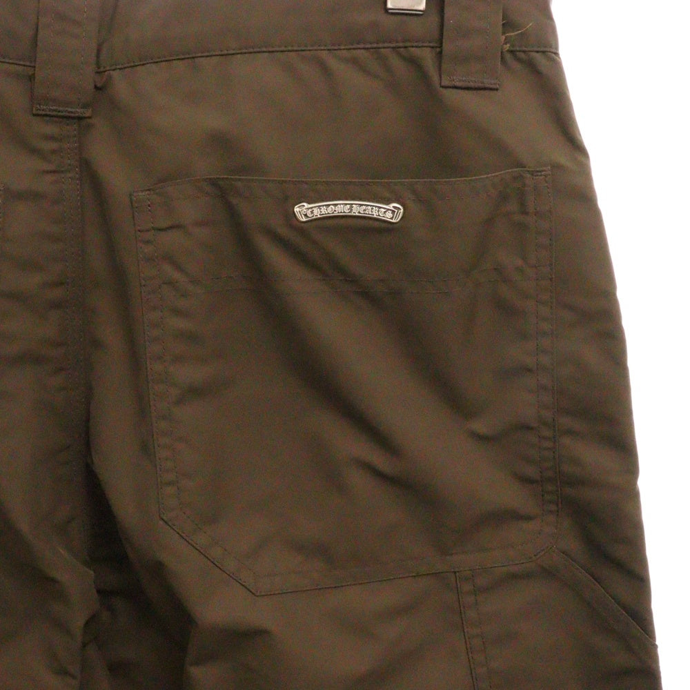CHROME HEARTS(クロムハーツ) CARPENTER DOUBLE KNEE クロスパッチ付きレザー切替ナイロンカーペンターロングパンツ ブラウン