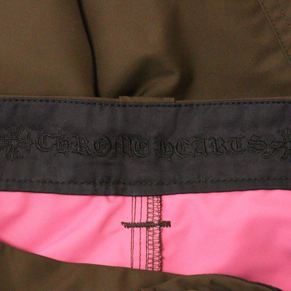 CHROME HEARTS(クロムハーツ) CARPENTER DOUBLE KNEE クロスパッチ付きレザー切替ナイロンカーペンターロングパンツ ブラウン