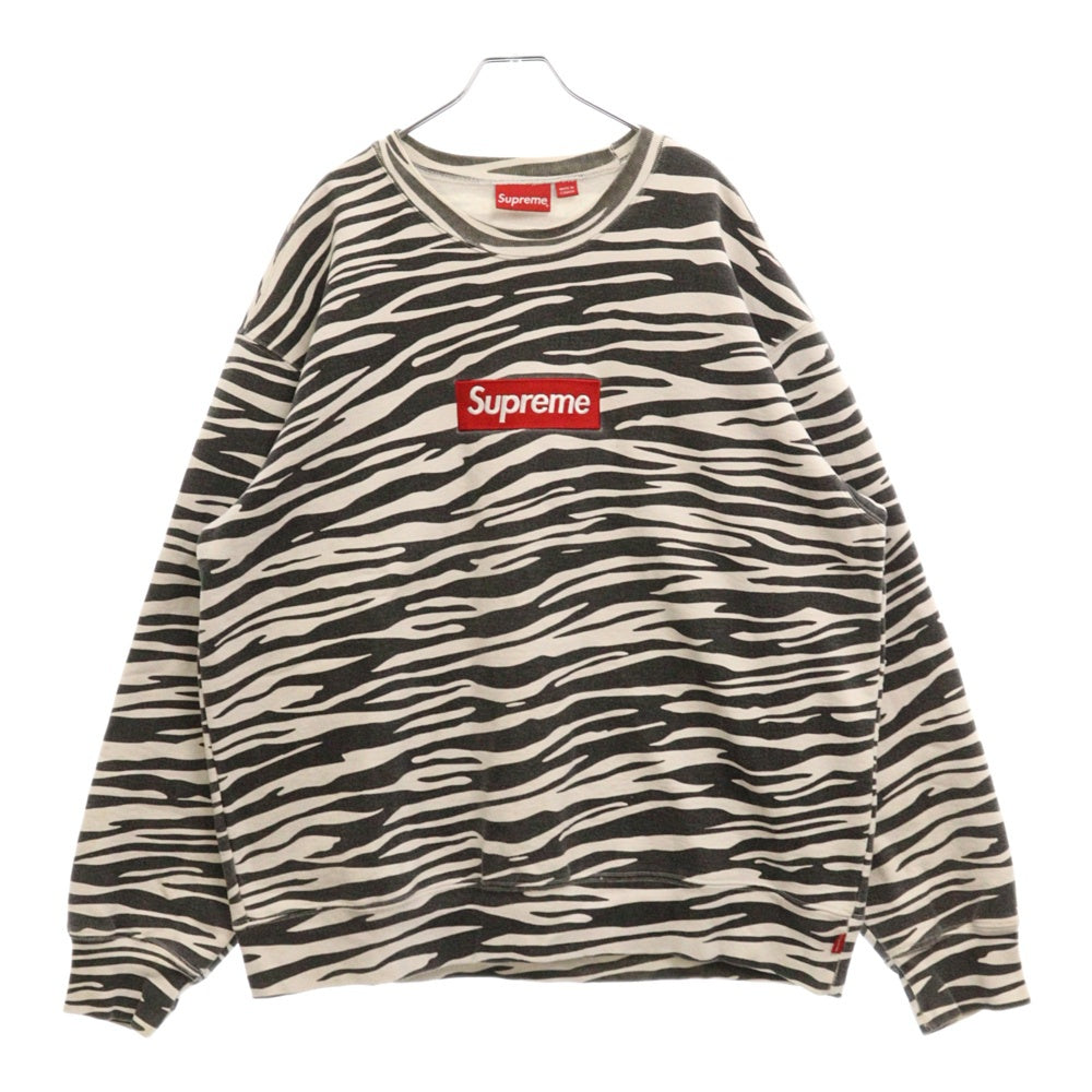 SUPREME(シュプリーム) 22AW BOX LOGO CREW ゼブラ柄 クルーネックスウェットトレーナー ブラック/ホワイト