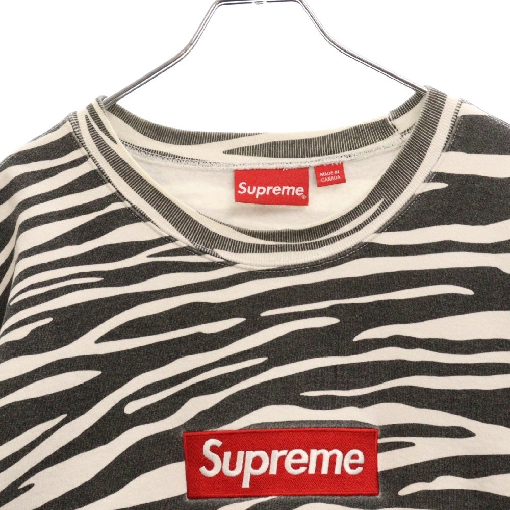 SUPREME(シュプリーム) 22AW BOX LOGO CREW ゼブラ柄 クルーネックスウェットトレーナー ブラック/ホワイト