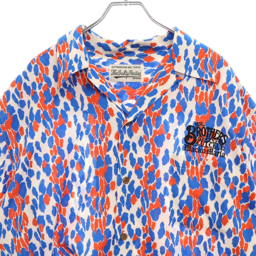 WACKO MARIA(ワコマリア) 22AW×MR.BROTHERS CUT CLUB HAWAIIAN SHIRT ミスターブラザーズ・カットクラブ レオパード柄ハワイアン半袖シャツ ホワイト/レッド/ブルー