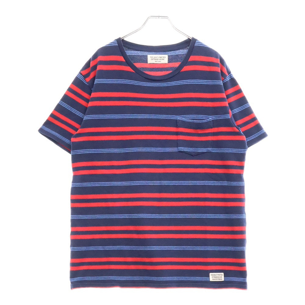 WACKO MARIA(ワコマリア) STRIPED CREW NECK T-SHIRT ストライプポケット半袖Tシャツ カットソー ネイビー/レッド