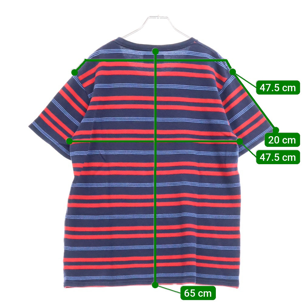 WACKO MARIA(ワコマリア) STRIPED CREW NECK T-SHIRT ストライプポケット半袖Tシャツ カットソー ネイビー/レッド