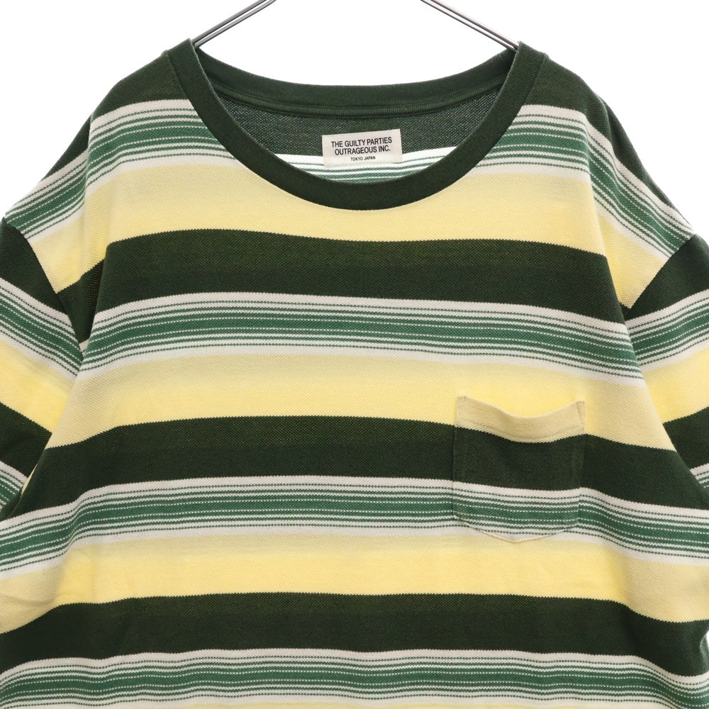 WACKO MARIA(ワコマリア) STRIPED CREW NECK T-SHIRT ストライプポケット半袖Tシャツ カットソー イエロー/グリーン