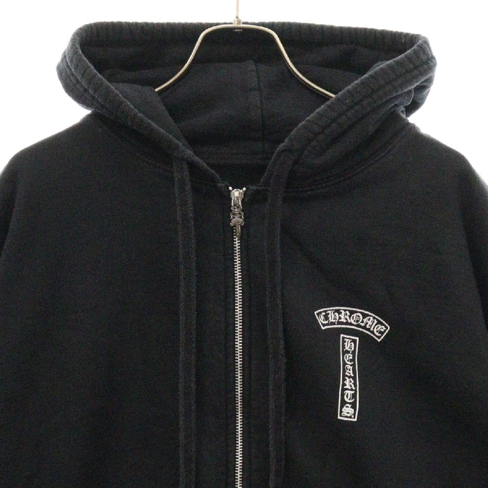 CHROME HEARTS(クロムハーツ) SWTSHRT HD ZIP バックアーチロゴプリント USA 裏地サーマル ジップパーカー ブラック