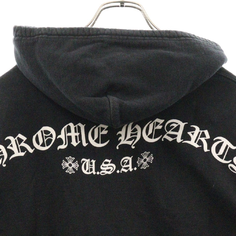 CHROME HEARTS(クロムハーツ) SWTSHRT HD ZIP バックアーチロゴプリント USA 裏地サーマル ジップパーカー ブラック