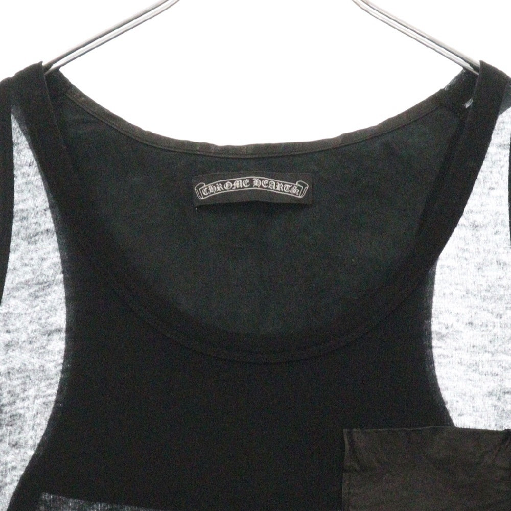 CHROME HEARTS(クロムハーツ) レザー切替 クロスパッチ付き ノースリーブカットソー ブラック レディース