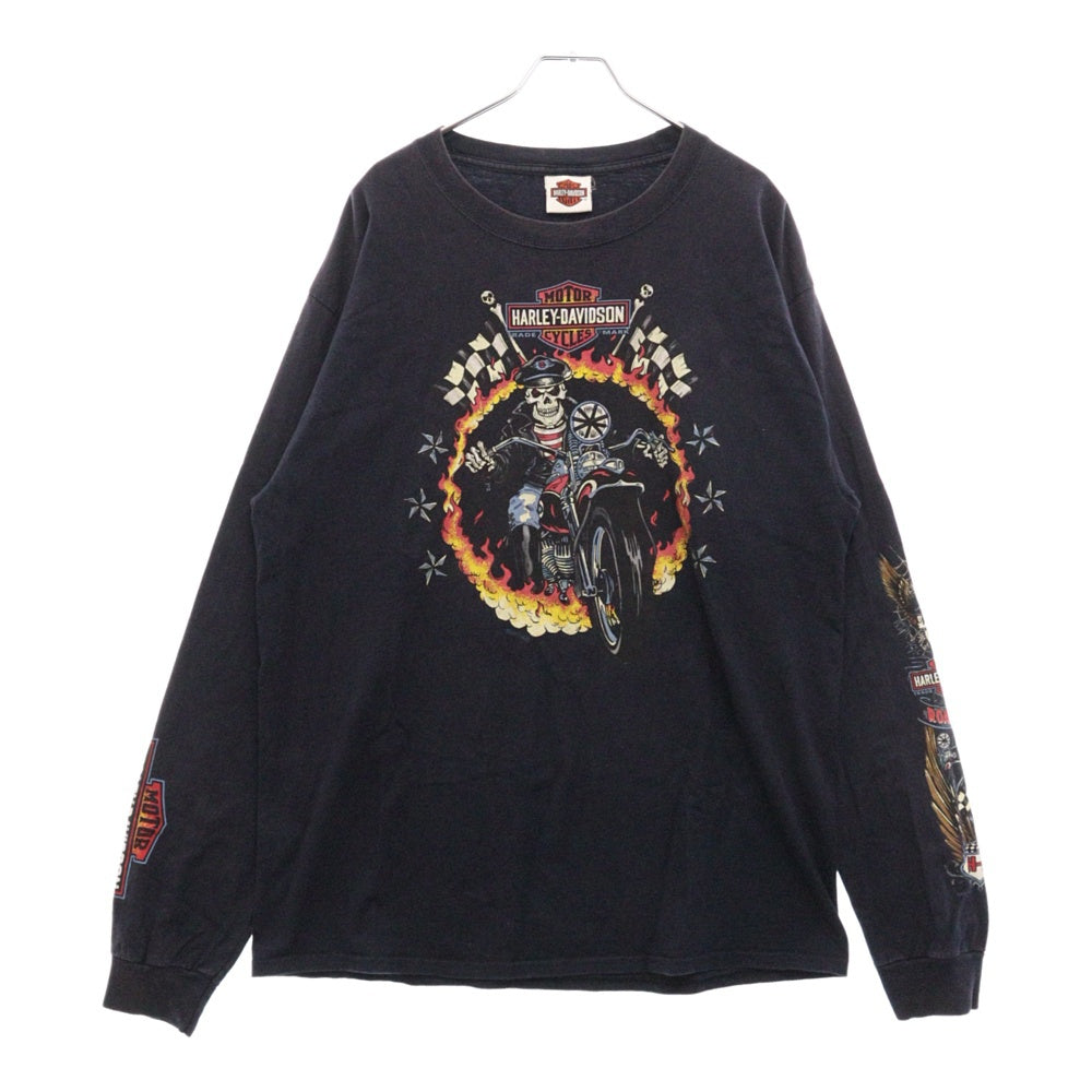 HARLEY DAVIDSON(ハーレーダビッドソン) スカルバイクプリント 長袖Tシャツ ロングスリーブカットソー ネイビー