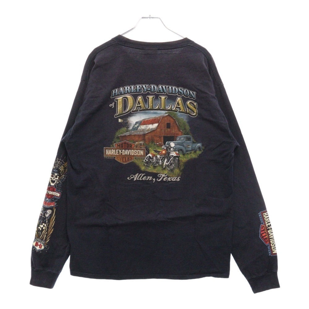 HARLEY DAVIDSON(ハーレーダビッドソン) スカルバイクプリント 長袖Tシャツ ロングスリーブカットソー ネイビー