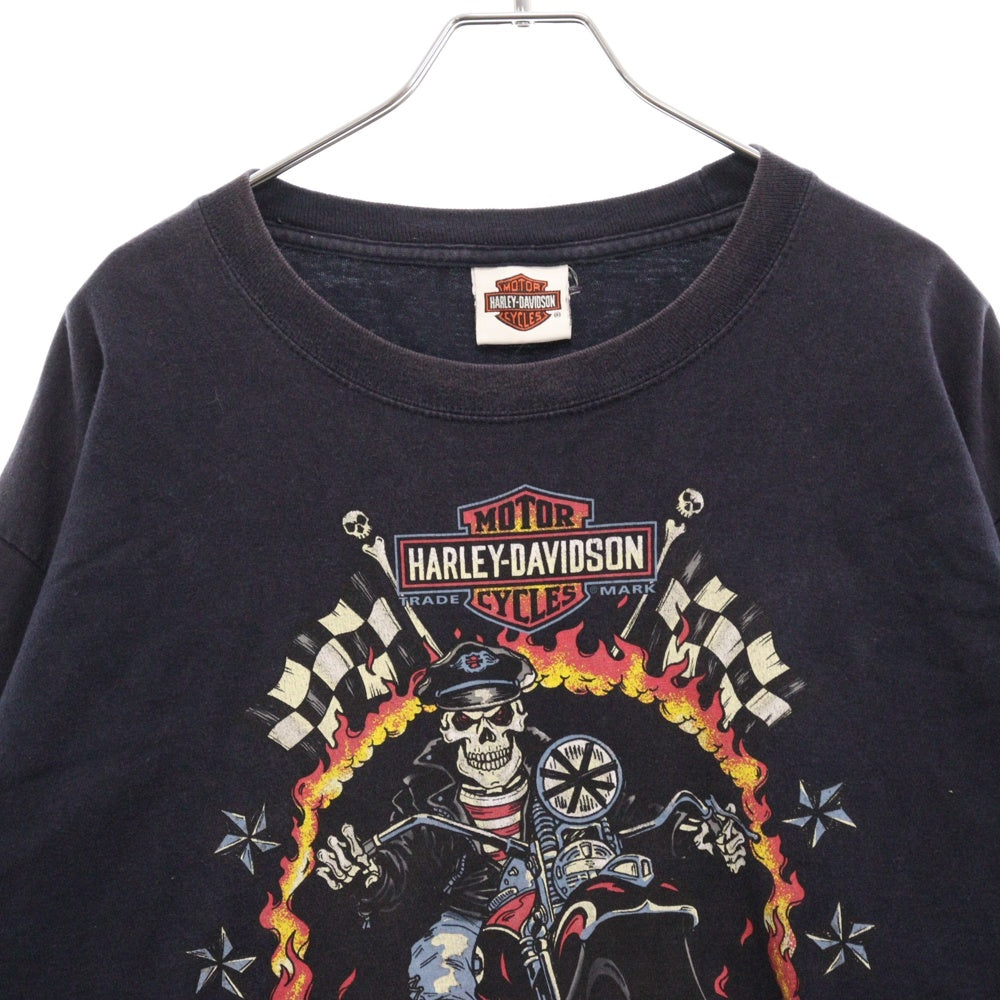 HARLEY DAVIDSON(ハーレーダビッドソン) スカルバイクプリント 長袖Tシャツ ロングスリーブカットソー ネイビー