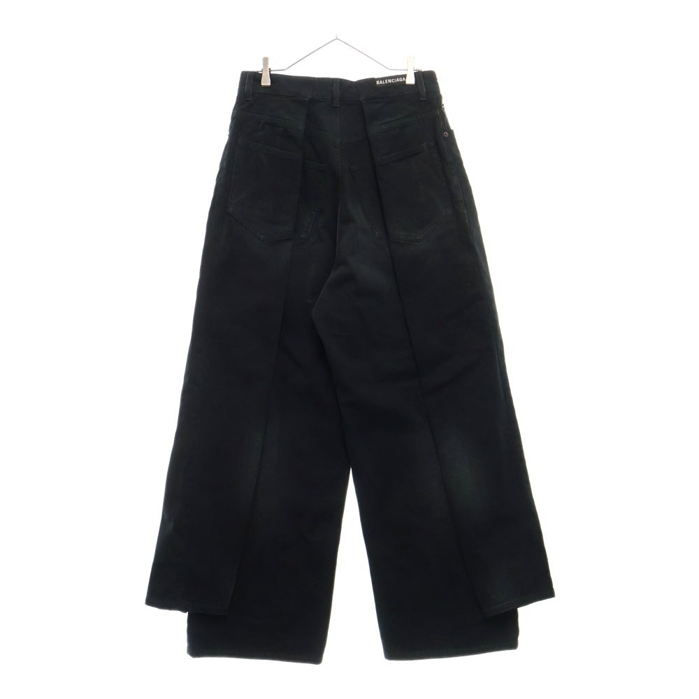 BALENCIAGA(バレンシアガ) 23AW DOUBLE SIDE TROUSERS ダブルサイドドッキングワイドデニムパンツ 767983 TNW65 ブラック