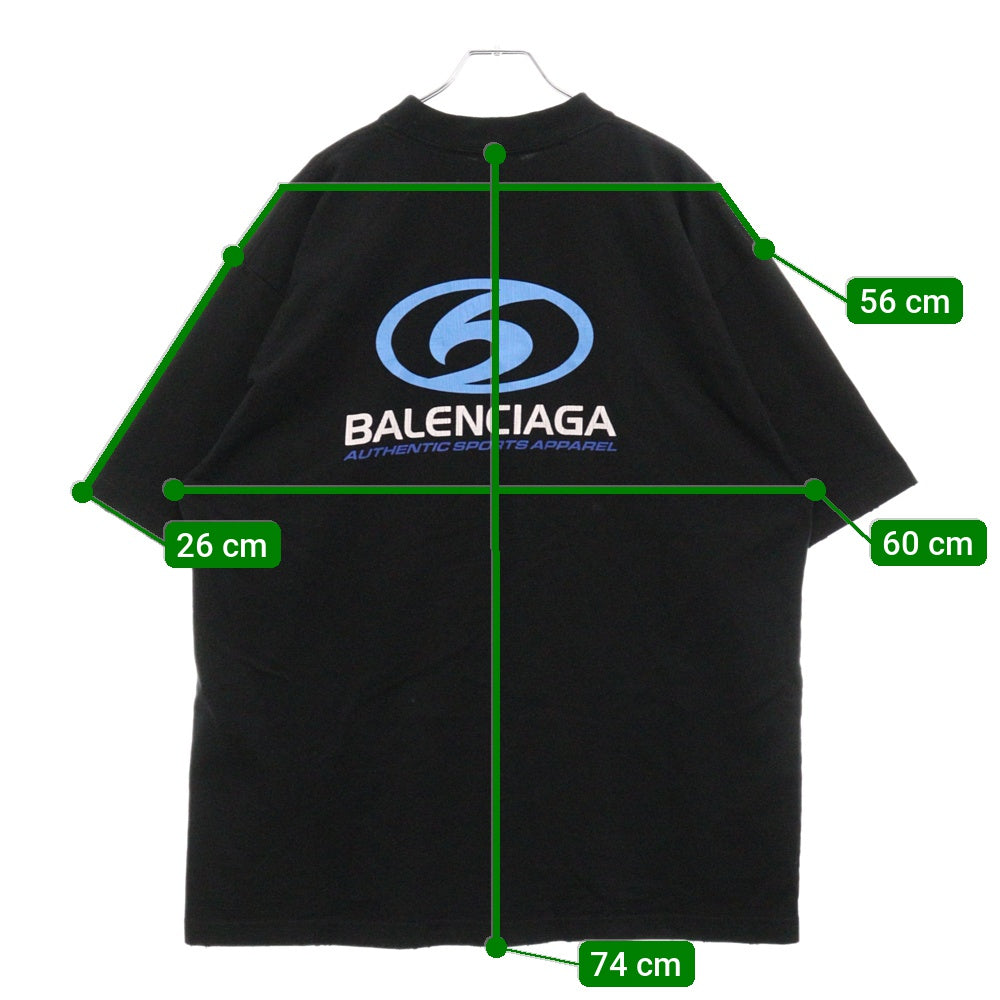 BALENCIAGA(バレンシアガ) 24SS SURFER Medium Fit Tee サーファーロゴヴィンテージ加工プリント半袖Tシャツ 764235 TPVU6 ブラック