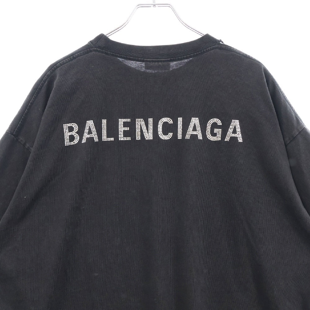 BALENCIAGA(バレンシアガ) 23AW ミディアムフィット バックラインストーンロゴ半袖Tシャツ 641675 TNVU3 ブラック