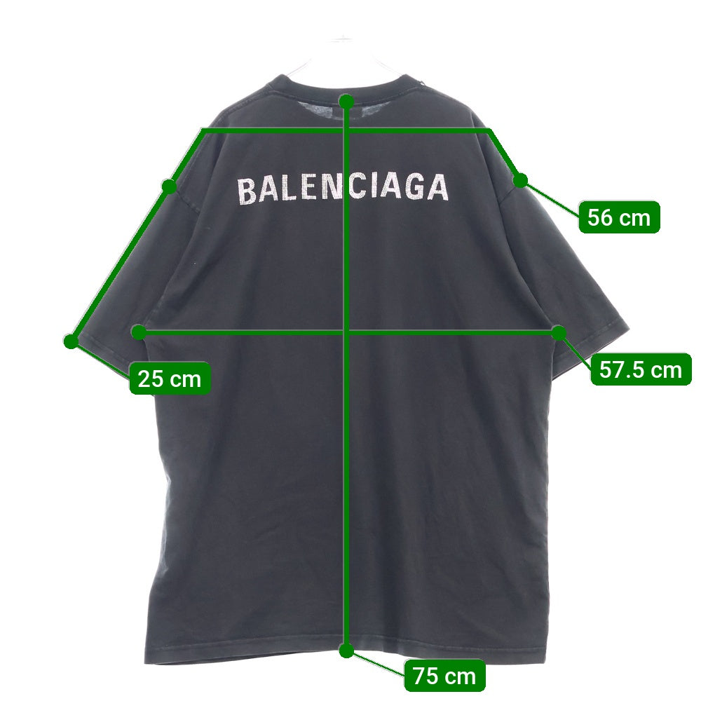 BALENCIAGA(バレンシアガ) 23AW ミディアムフィット バックラインストーンロゴ半袖Tシャツ 641675 TNVU3 ブラック