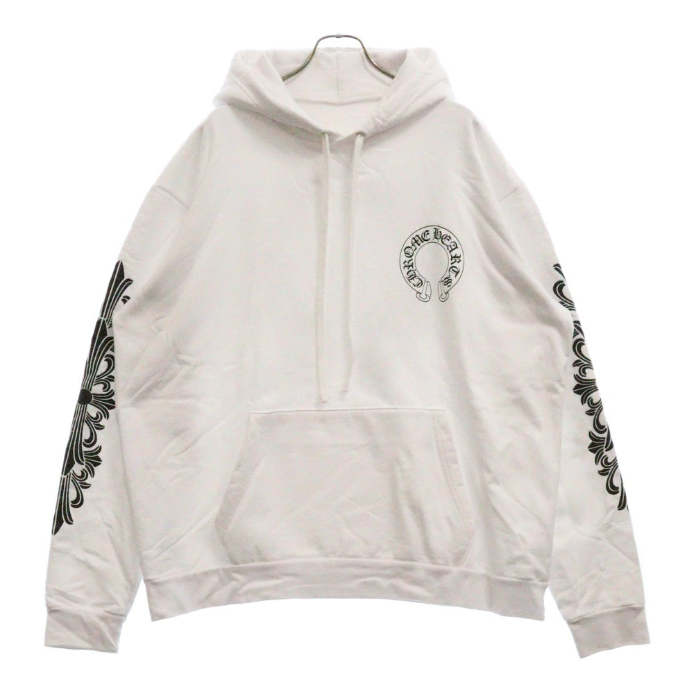CHROME HEARTS(クロムハーツ) SWTSHRT PLVR バックホースシュー袖フローラルクロスプルオーバーパーカー ホワイト