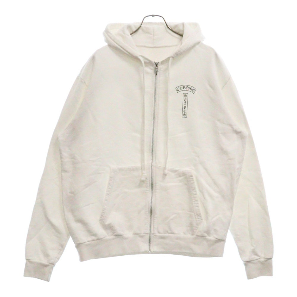 CHROME HEARTS(クロムハーツ) SWTSHRT HD ZIP T BAR バックアーチロゴプリント USA ジップパーカー ホワイト