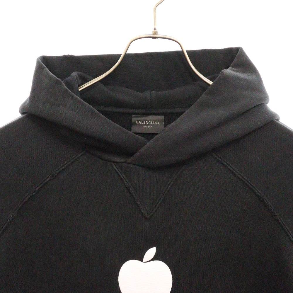 BALENCIAGA(バレンシアガ) 22AW Be Different Popover Hoody アップルロゴ ヴィンテージ加工レイヤードプルオーバーフーディーパーカー 720406 TNVB4 ブラック/ネイビー
