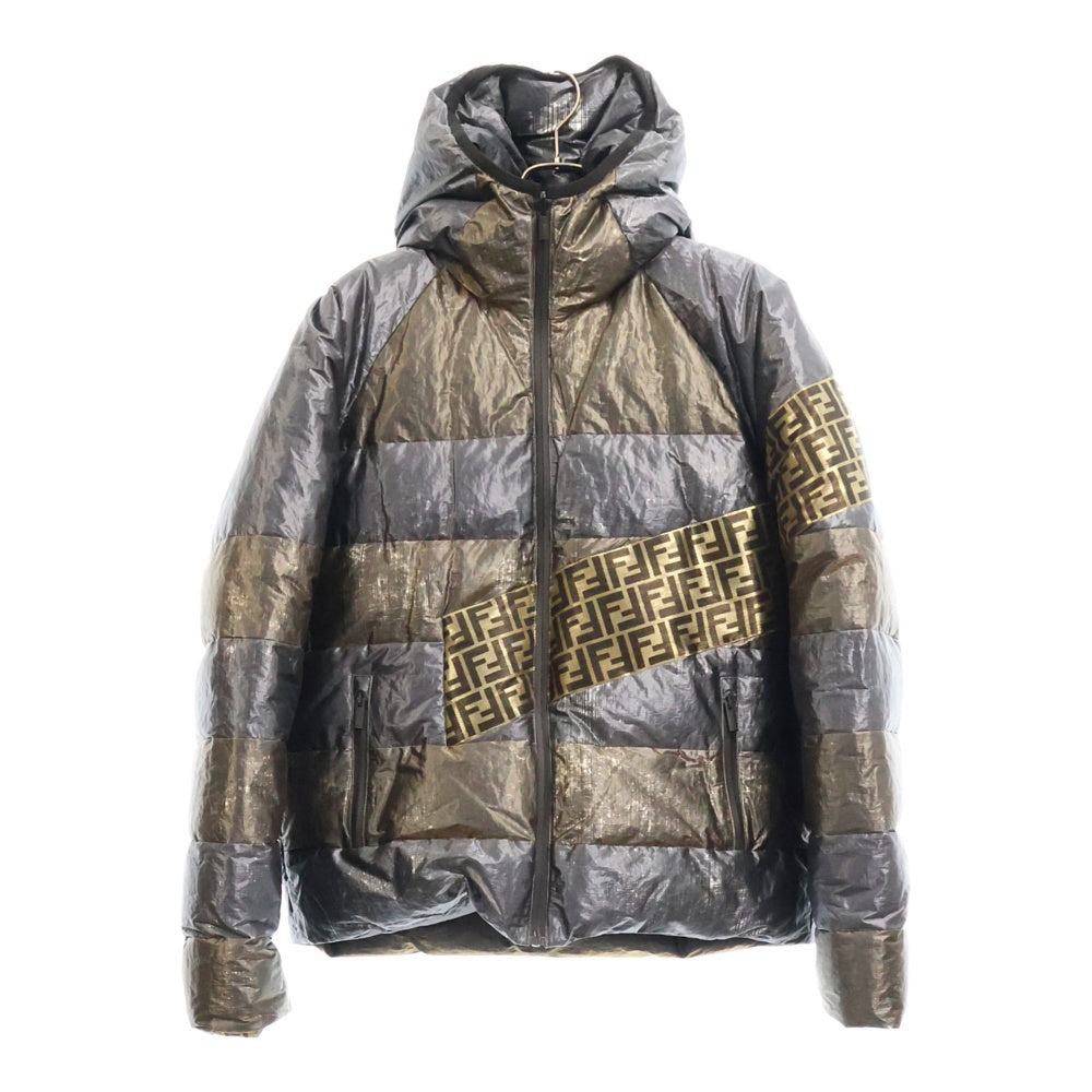 FENDI(フェンディ) FF LOGO REVERSIBLE PUFFER JACKET FAA659 A9Q3 ズッカ柄 リバーシブル パファージャケット アウター ダークグレー/ダークゴールド