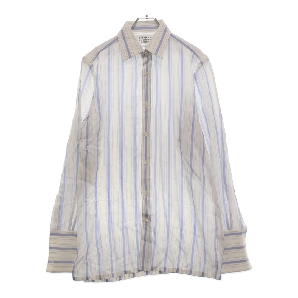 Maison Margiela(メゾンマルジェラ) 21SS ポプリンストライプ長袖シャツ ブラウス S51DL0360 S53682 ホワイト/ブルー レディース