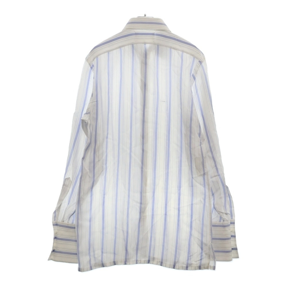 Maison Margiela(メゾンマルジェラ) 21SS ポプリンストライプ長袖シャツ ブラウス S51DL0360 S53682 ホワイト/ブルー レディース