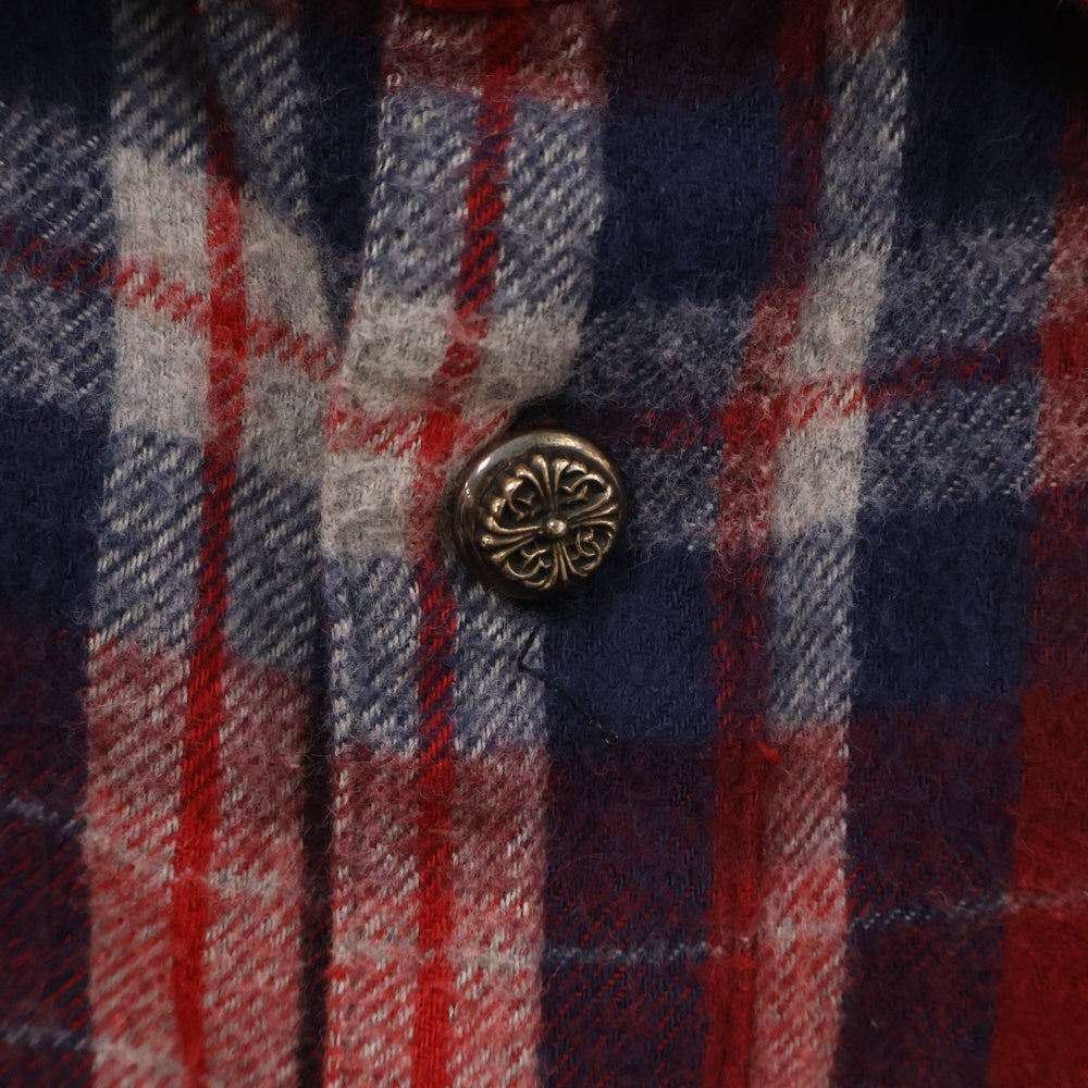 CHROME HEARTS(クロムハーツ) LOOSEENDS ルーズエンド チェックシャツ クロスボタン 長袖シャツ レッド/ネイビー