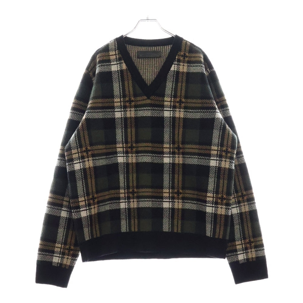 CHROME HEARTS(クロムハーツ) BIG CITY V NECK チェック柄カシミヤブレンドVネックニットセーター グリーン/ブラック