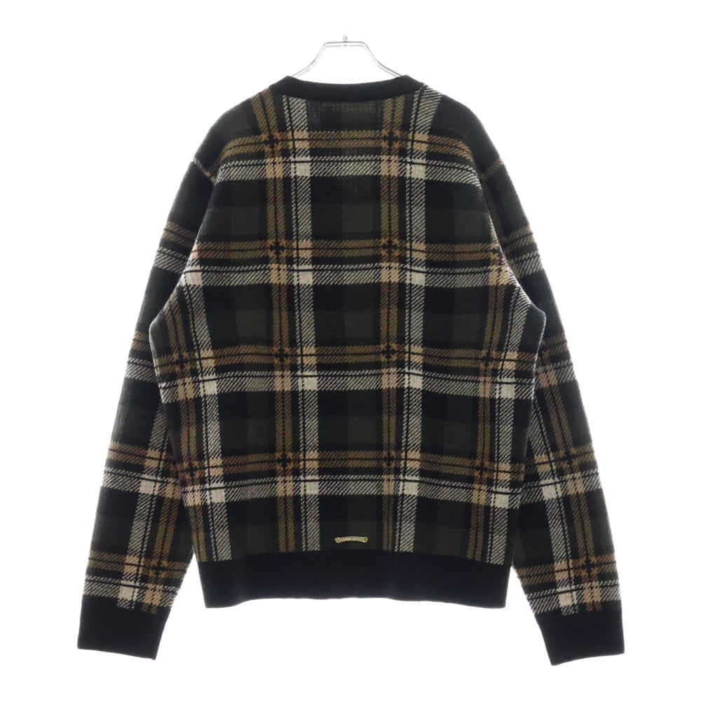 CHROME HEARTS(クロムハーツ) BIG CITY V NECK チェック柄カシミヤブレンドVネックニットセーター グリーン/ブラック