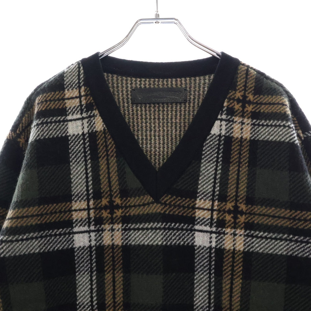 CHROME HEARTS(クロムハーツ) BIG CITY V NECK チェック柄カシミヤブレンドVネックニットセーター グリーン/ブラック