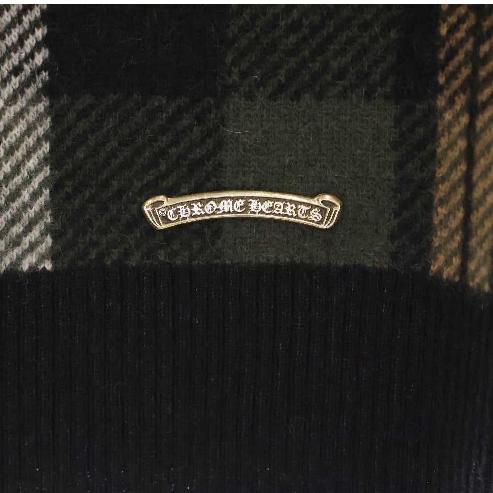 CHROME HEARTS(クロムハーツ) BIG CITY V NECK チェック柄カシミヤブレンドVネックニットセーター グリーン/ブラック