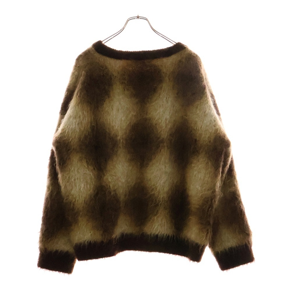 CELINE(セリーヌ) 22AW Cropped Boxy Sweater In Brushed Mohair クロップドボクシーセーターインブラッシュドモヘア アーガイル柄ニットセーター 2AA24606S ブラウン