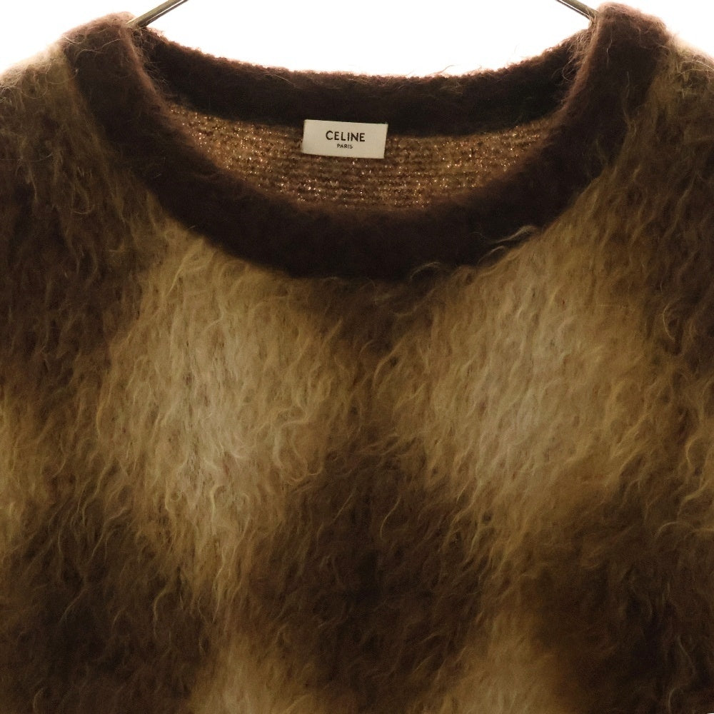 CELINE(セリーヌ) 22AW Cropped Boxy Sweater In Brushed Mohair クロップドボクシーセーターインブラッシュドモヘア アーガイル柄ニットセーター 2AA24606S ブラウン