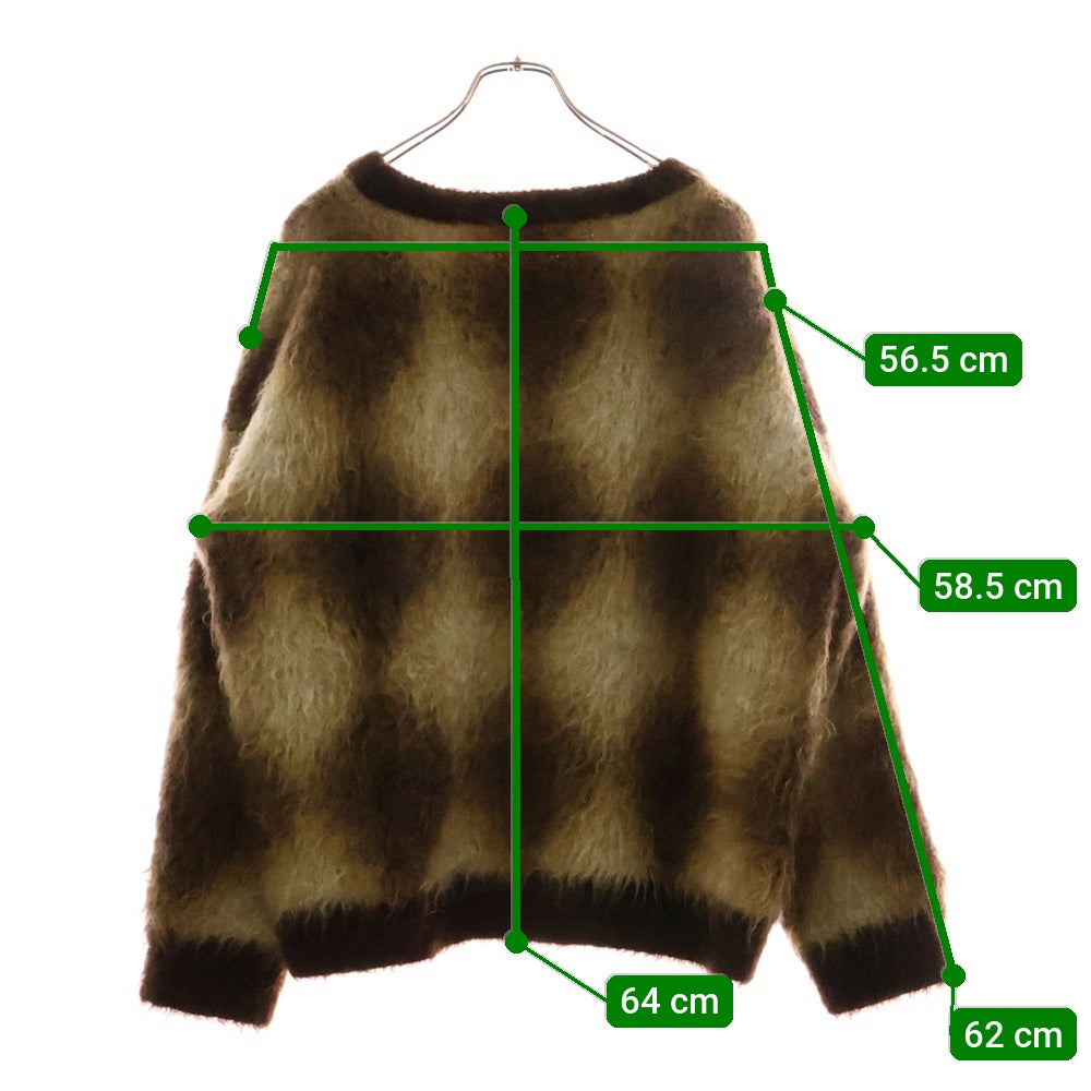 CELINE(セリーヌ) 22AW Cropped Boxy Sweater In Brushed Mohair クロップドボクシーセーターインブラッシュドモヘア アーガイル柄ニットセーター 2AA24606S ブラウン