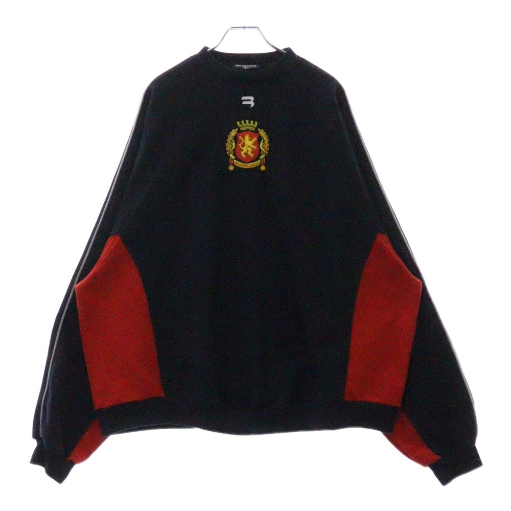 BALENCIAGA(バレンシアガ) LION CREST SPORTY B ライオンクレスト 刺繍 クルーネックスウェットトレーナー 699217 TMV93 ネイビー/レッド