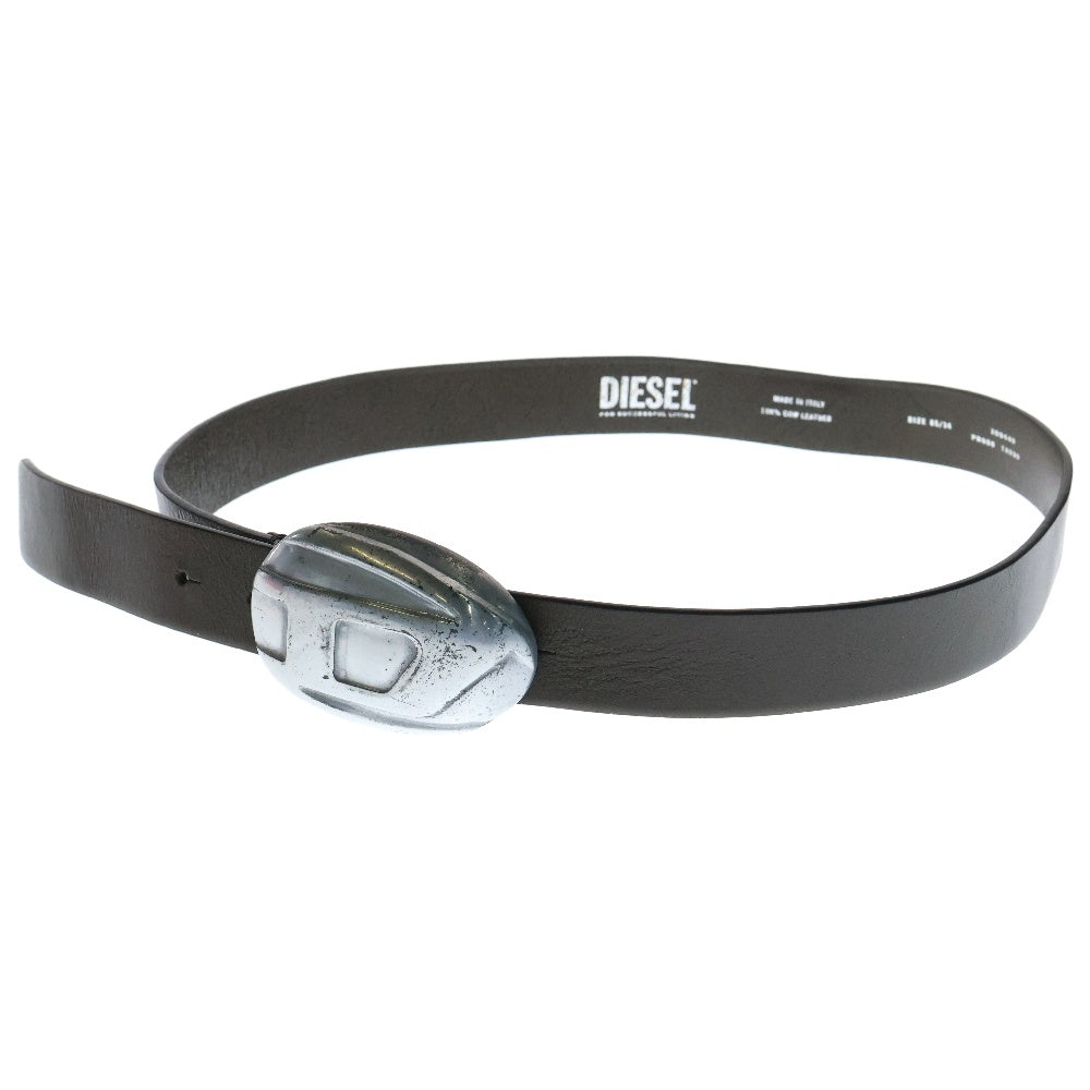 DIESEL(ディーゼル) Dロゴ バックル レザーベルト X09440 ブラウン/シルバー
