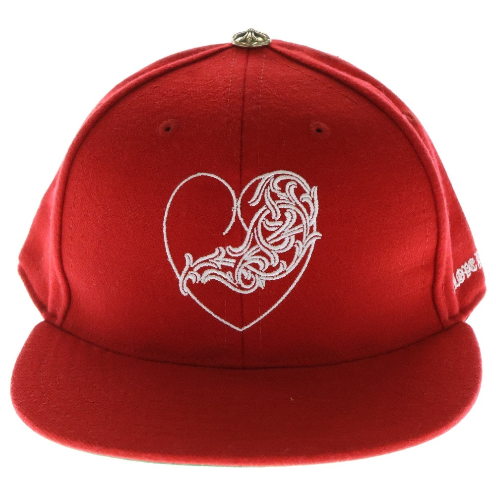 CHROME HEARTS(クロムハーツ) FITTED WOOL ACRYLIC SERGE ハートロゴ刺繍クロスボールベースボールキャップ 帽子 レッド