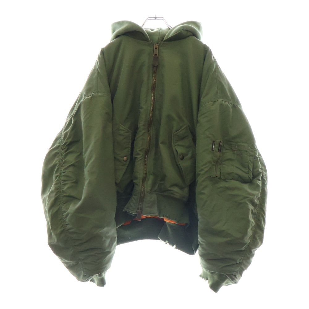 BALENCIAGA(バレンシアガ) 24AW Distressed Hooded Bomber Jacket MA-1 デストロイ加工フーデッドボンバージャケット 796940 TPO04 カーキ